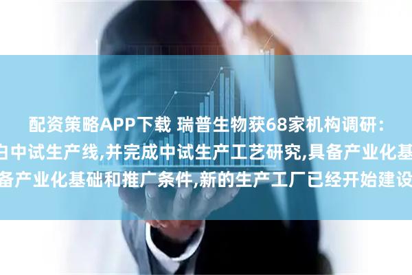 配资策略APP下载 瑞普生物获68家机构调研：公司目前已建成菌丝蛋白中试生产线,并完成中试生产工艺研究,具备产业化基础和推广条件,新的生产工厂已经开始建设（附调研问答）