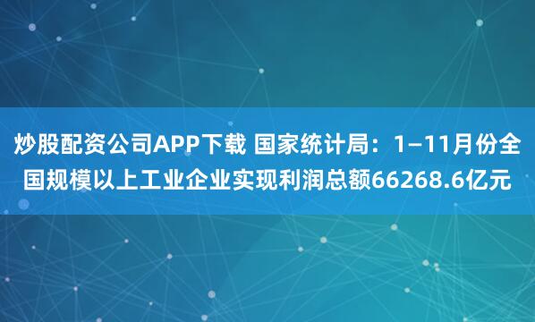炒股配资公司APP下载 国家统计局:1—11月份全国规模以上工业企业实现利润总额66268.6亿元